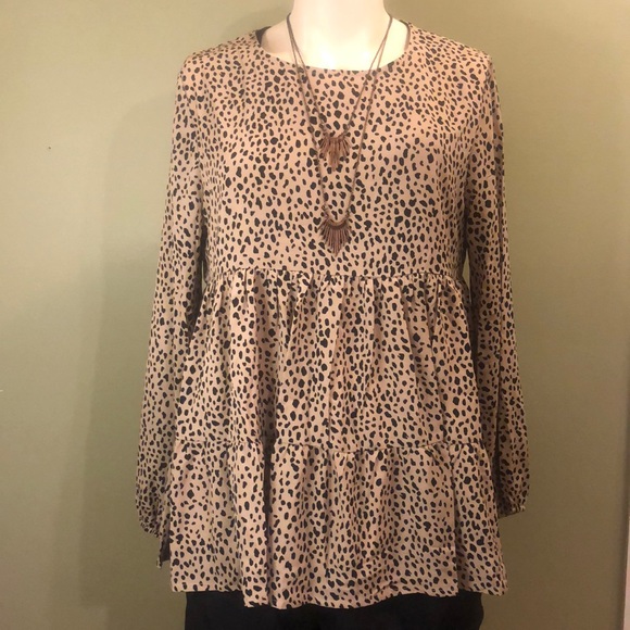 Eomenie Chiffon Blouse Loose Swiss Dot Ruffle Hem Flowy Tops Peplum Crew Neck - Picture 2 of 6
